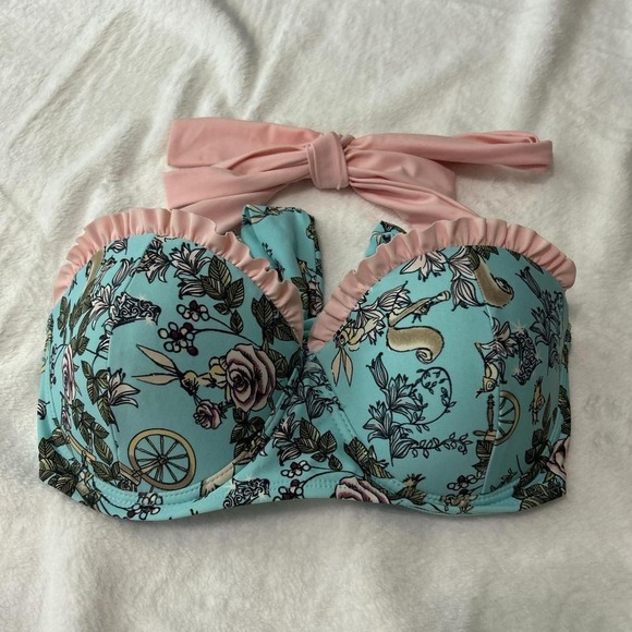 Disney Other - Disney Bikini Top – Teal & Pink Ruffle Swim Top – Women's Size Small